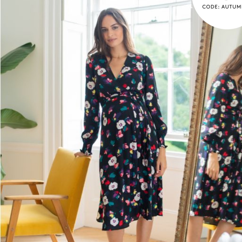 Black Floral Maternity Midi Dress